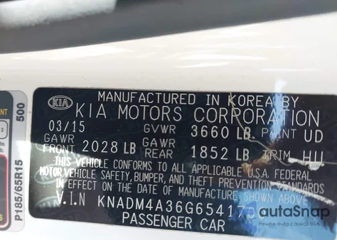 2016 Kia Rio Lx from USA, damaged, VIN KNADM4A36G6541760